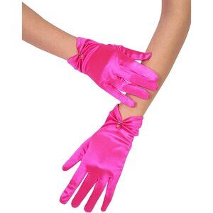 Women's Evening Fuschia-Satin Tulle Short Lace Gloves Wrist Wedding Bridal Party